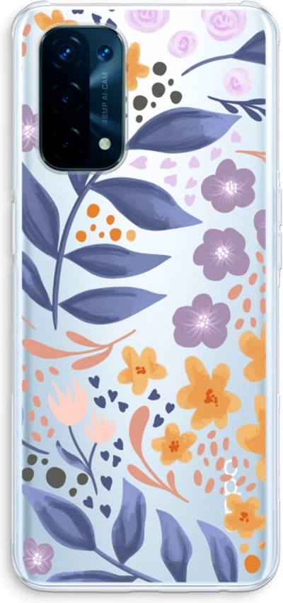 Case Company® - Hoesje geschikt voor Oppo A74 5G hoesje - Flowers with blue leaves - Soft Cover Telefoonhoesje - Bescherming aan alle Kanten en Schermrand