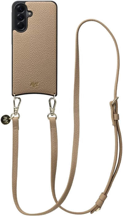 AVY Leren Hoesje Geschikt voor Samsung Galaxy A56 | Compatibel met MagSafe | Leather Case met Telefoonkoord | Crossbody | Beige | Long Leather