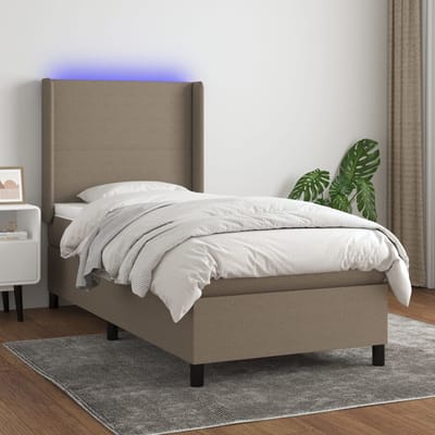 vidaXL - Boxspring - met - matras - en - LED - stof - taupe - 90x190 - cm