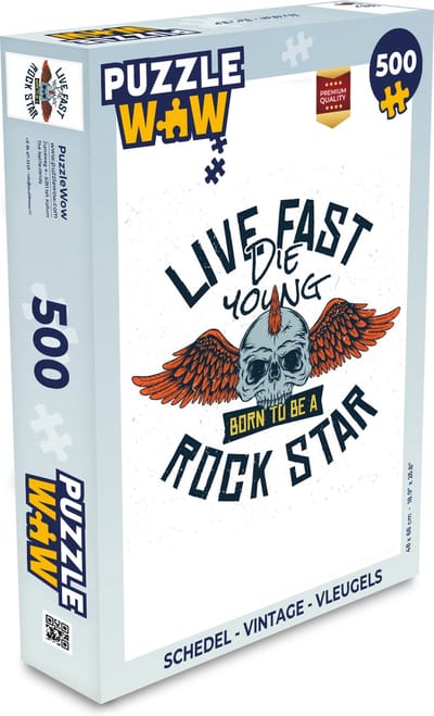 Puzzel Vintage - Spreuken - Quotes - 'Live fast die young, born to be a rock star' - Legpuzzel - Puzzel 500 stukjes