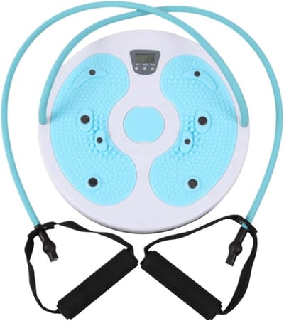 Buikspier Trainingsplank - Draaibare Schijf - Kern Training - Met Calorieënteller - 28 cm Diameter - Blauw Wit