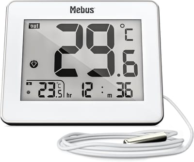 Digitale Thermometer met Bekabelde Buitensensor - Wit - Metalen Behuizing - Voor Binnen en Buiten