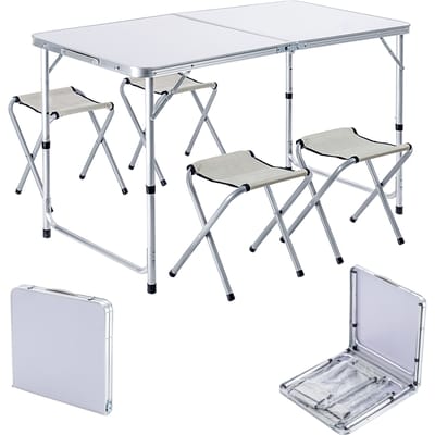 KADAX Campingmeubelset: klaptafel met 4 in hoogte verstelbare stoelen, multifunctioneel (zilver en wit)