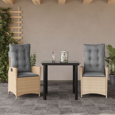 vidaXL - 3-delige - Tuinset - met - kussens - poly - rattan - beige