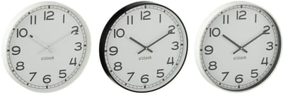 J-Line klok Rond - kunststof - wit/zwart - small - 3 stuks - Ø 30 cm
