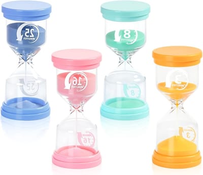 Kleurrijke Zandloperset van 4 Stuks voor Kinderen en Volwassenen - Perfect voor Thuis, Kantoor en Spellen - 3/8/16/25 Minuten Timer