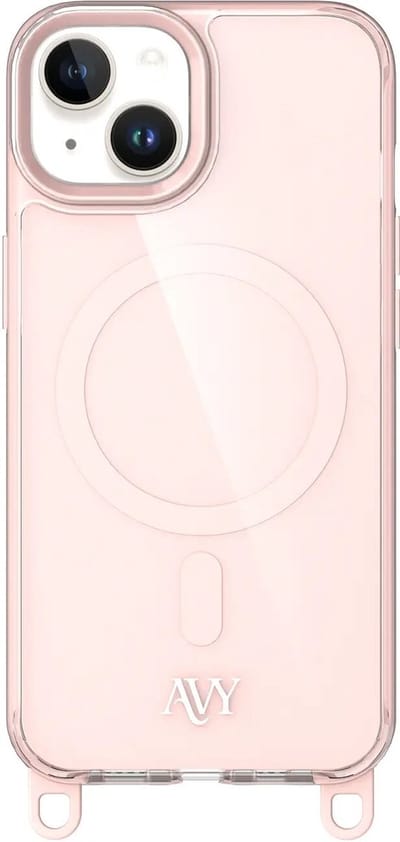 AVY Hoesje geschikt voor Apple iPhone 14 / 13 | Compatibel met MagSafe | Back Cover | Haakjes voor koord | Roze