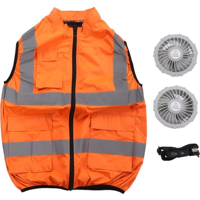 Gilet rafraîchissant d'été avec ventilateur et climatisation, bande réfléchissante, rechargeable, vêtements de travail XXXL orange