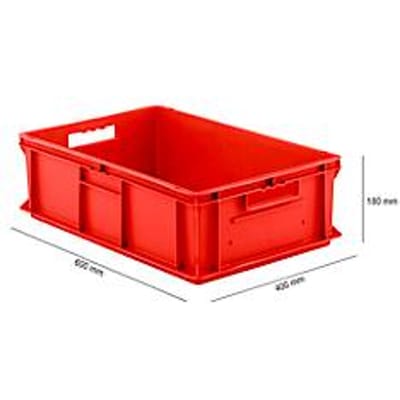 Stapelbak Eurobox serie EF 6180 - PP - L 600 x B 400 x H 180 mm - 35,4 l - gesloten wanden - open handgrepen - rood