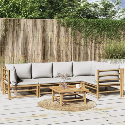 vidaXL - 6-delige - Loungeset - met - kussens - bamboe - lichtgrijs