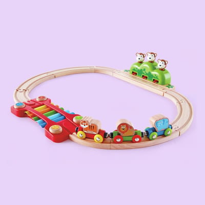 Hape Jungle Treinset met Xylofoonrails en Apen - Houten Treinbaan voor Kinderen vanaf 18 Maanden, 19 Delig