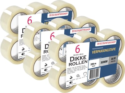 Verpakkingstape transparant 50mm x 66m - 18 Rollen Sterk Plakband - Low noise PP Tape - Ideaal voor Koude Opslag en langdurig gebruik - Heavy Duty Tape