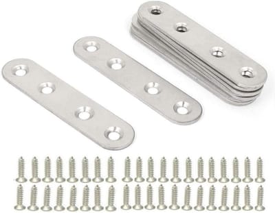 Platte Hoekbeugel - Verbindingsplaat Bevestiging - Meubels Versterken - Roestvrij Staal - 80x17mm 10 Stuks - Zilver