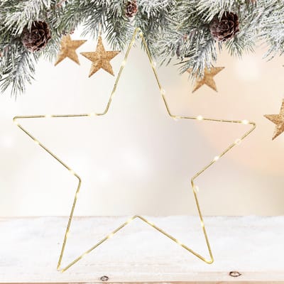 Lomera Kerstverlichting Ster - Kerstster LED - Metalen Frame - Goudkleurig - Warm-witte Led's - 25 LED Lampjes - Werkt op Batterijen - Batterijen - Geschikt voor Binnen - Kerst Decoratie - Kerstverlichting