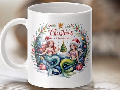 Mok Kerst Zeemeerminnen, Feestdagen Cadeau, Kerstversiering, Kerstboom Mok, Seizoensgebonden Koffie, Zeemeermin Mok, Vakantie Mok