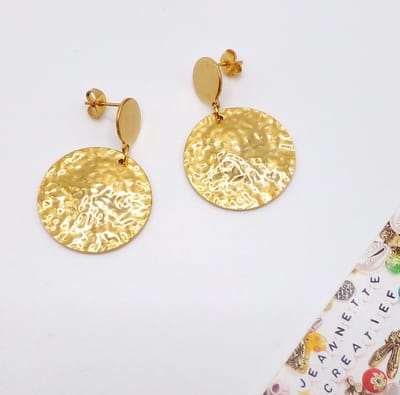 Jeannette-Creatief® - Beach - Oorbellen Coins Goud RVS 1 - Bedeloorbellen - Oorbellen met Bedels - Oorbellen - Oorbellen Coins - Oorhangers - Ibizachic - Bohemien - Chique - Sieraden - Gehamerde Oorbellen - Griekse stijl - Boho Chic
