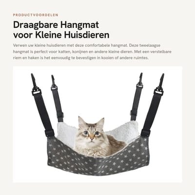 Dailygoods- Hangmat voor Katten - Draagbare Hangmat - Tweelaags - Verstelbare Riem - 4 Haken - Zacht en Warm Lamsfluweel - Dierenhangmat