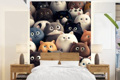 Behang - Fotobehang Kat - Dieren - Poes - Patroon - Jongen - Meisje - Breedte 165 cm x hoogte 220 cm