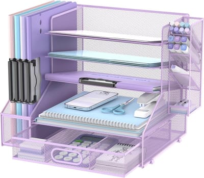 Bureau Organizer - Documentenhouder Stapelaar - Thuiswerkplek Inrichten - 5 Niveaus Flexibel - Grande - Paars