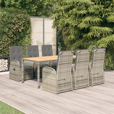 vidaXL - 7-delige - Tuinset - met - kussens - poly - rattan - grijs