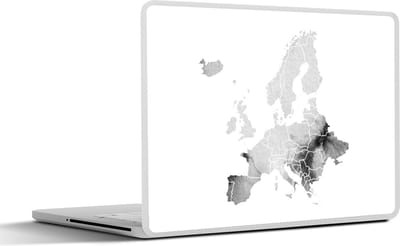Laptop sticker - 17.3 inch - Europakaart in lichtgrijze waterverf - zwart wit - 40x30cm - Laptopstickers - Laptop skin - Cover