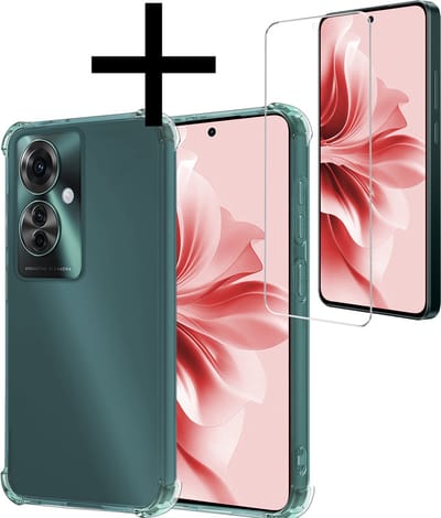 Hoesje - Met Screenprotector - Geschikt voor OPPO Reno 11F - Sterk & Shockproof - Siliconen Case - Back Cover - Telefoon Hoes - Shock Proof - Transparant