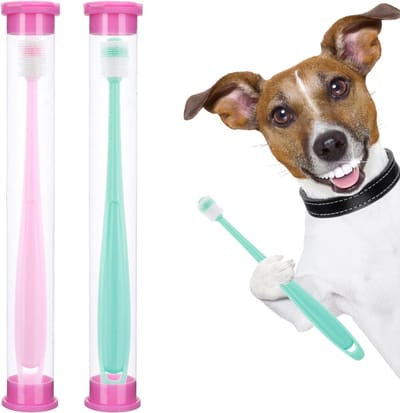 Honden- en Katten Tandenborstel Set met 360 Graden Ontwerp, Siliconen Handvat en Opbergdoos voor Effectieve Tandverzorging