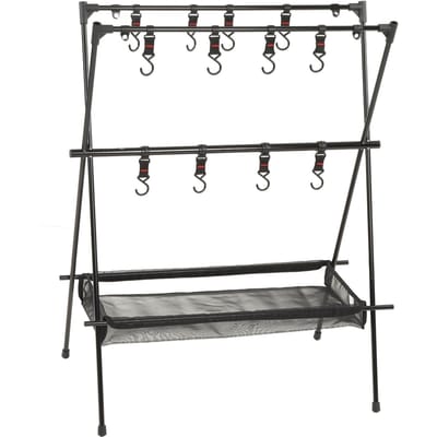 Support Suspendu de Camping en Plein Air Support de Camping Portable Double Couche avec Poche en Maille