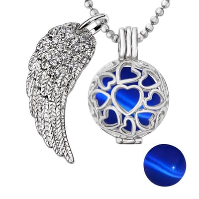 Engelenroeper 18mm Bolhouder met Ketting 90cm en Bolletje - Dames - Zilverkleurig Hartjes - EBS18170