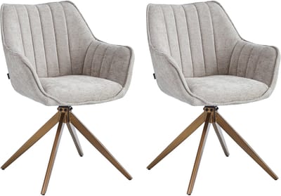 Colenis® - Yasmin Eetkamerstoelen - Set van 2 - Taupe - Chenille Stof - 180° Draaistoelen - Geborsteld Goud Poten - Gestoffeerde zitting