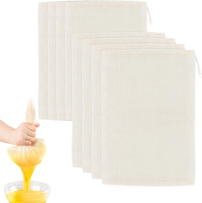 set van 8 stuks, 20 x 30 cm, passeerdoek, herbruikbaar, biologisch, wasbaar, notenmelkzak voor notenmelk, kaas, koffie, yoghurt, vruchtensap