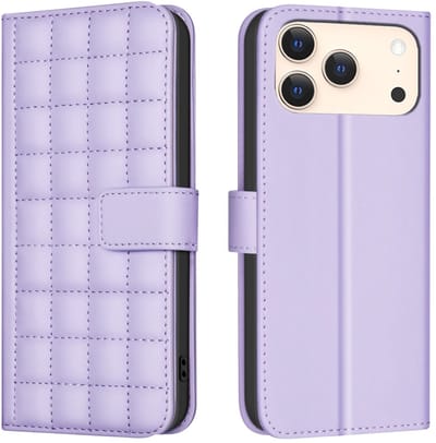 BINFEN Hoesje - Geschikt voor iPhone 17 Pro Hoesje - BINFEN Square Color Book Case - Lavendel