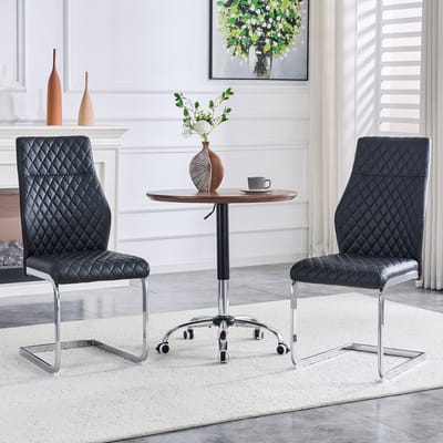Eetkamerstoelen - Set Van 2 - Gestoffeerde eetkamerstoel - Eettafelstoel - Eetkamerstoelen - Met hoge rugleuning - PU - Antislip - Metalen stoelpoten - Modern Design - Zwart, zilver