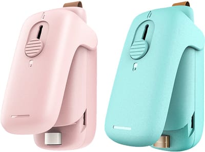 longziming -2 stukes Draagbare Mini Zaksealer – 2-in-1 Sealer & Snijder voor Plastic Zakjes, Voedselbewaring, Snacks, Chips en Behoud van Versheid – Compact Handmatig Afsluitapparaat