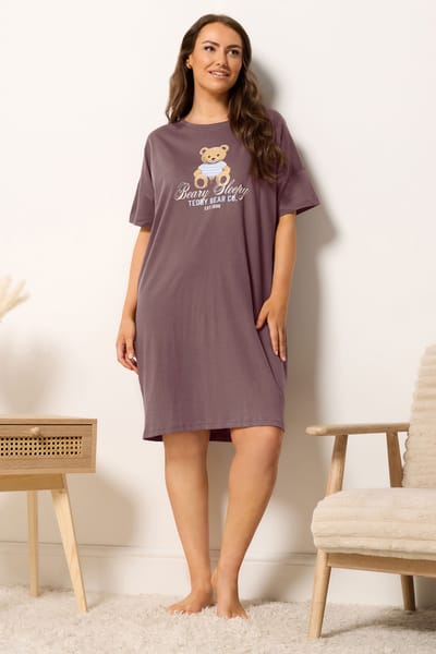 Yours Chocoladebruin 'Beary Sleepy' Slaapshirt Nachthemd Size 42-44
