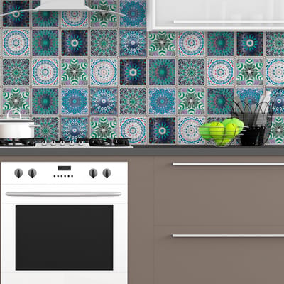 Zelfklevende tegelmuurstickers voor keuken en badkamer - 30 etnische tegelstickers van ATZIN - 30 stickers 20x20cm