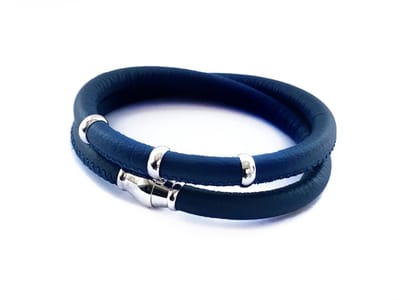 NIEUW! Jolla - dames wikkelarmband - zilver - leer - magneetsluiting - bedels - Basic Silver - Blauw