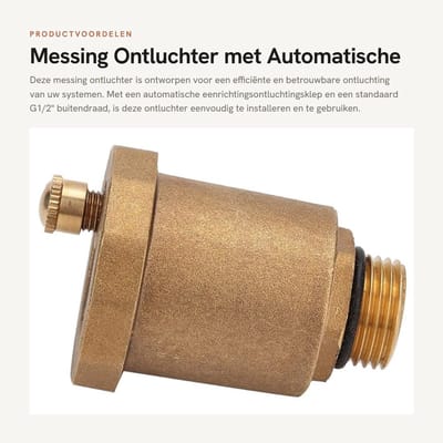 Dailygoods- Ontluchter Messing - Buitendraad - Automatische Ontluchtingsklep G1/2 - Corrosiebestendig - Hoge Temperatuurbestendigheid - Betrouwbare Afdichting