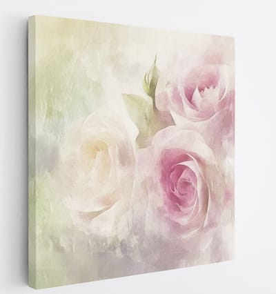 Saammp Canvas Schilderij - Waterverf Rozen - Natuur - Abstract - 20x20 - Foto op canvas - Wanddecoratie - Muurdecoratie Woonkamer - Kantoor Decoratie