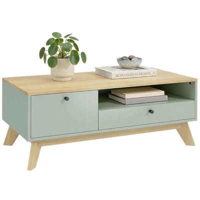 HOMCOM Salontafel - MDF - 100 x 50 x 40 cm - Lichtgroen en eikenhout