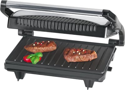 Elektrische Grill - Contactgrill Bakplaat - Lekker Eten - Antiaanbaklaag - 700 Watt - Zwart zilver