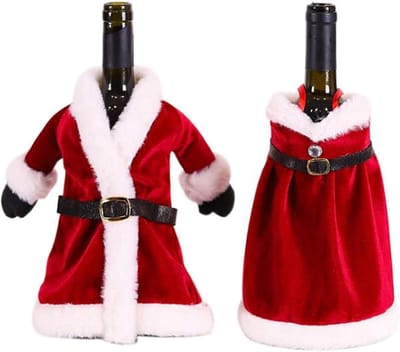 Kerst Wijnfles Cover, 2 stks Kerstman Kleding Kerst Jurk Fles Cover voor Wrap Kerstfeest Decoraties Thuis Wijnfles Decor