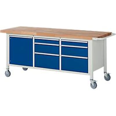 Werkbank Serie 8570, verrijdbaar, 6 schuiflades, 1 legbord met deur