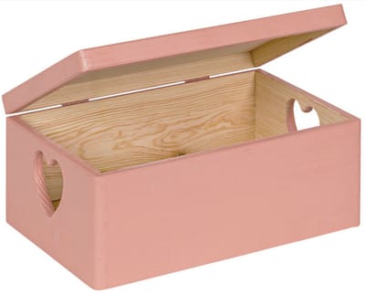 HAUDT® houten kistje EVA mini FRAMBOOS - hartvormige handvatten - met klepdeksel - 30 x 20 x 13 cm - roze