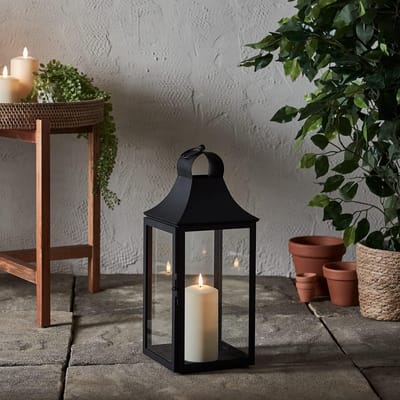 Metalen lantaarn met TruGlow LED kaars 45 cm voor buiten