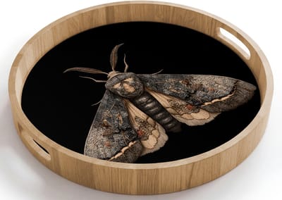 Dienblad rond 40x40 cm - Schootdienblad hout - Mot - Bladachtig - Grijs - Borrelplank rechthoek - Plateau houten dienbladen