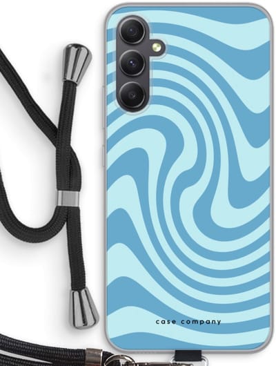 Case Company® - Hoesje met koord geschikt voor Samsung Galaxy A34 hoesje met Koord - Swirl Blauw - Telefoonhoesje met Zwart Koord - Bescherming aan alle Kanten en Over de Schermrand