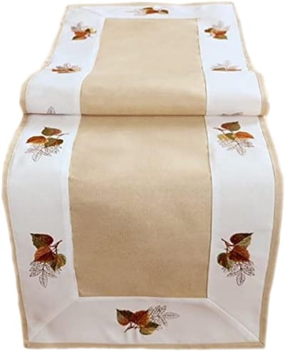 Tafelloper 40 x 90 cm met borduurwerk bladeren herfst winter