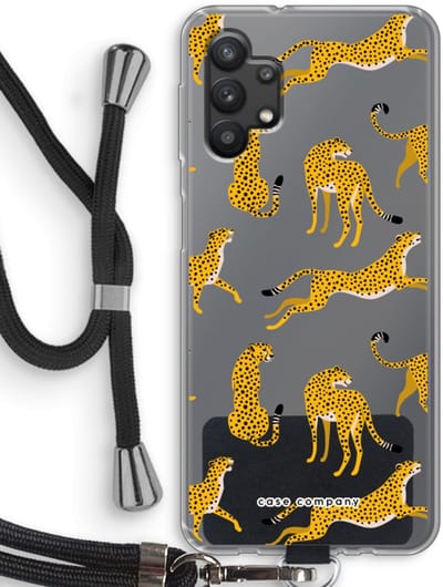 Case Company® - Hoesje met koord geschikt voor Samsung Galaxy A32 5G hoesje met Koord - Luipaard - Telefoonhoesje met Zwart Koord - Bescherming aan alle Kanten en Over de Schermrand