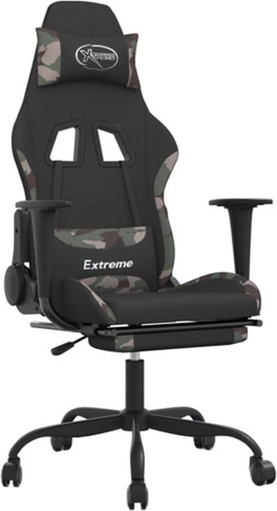 vidaXL - Gamestoel - met - voetensteun - stof - zwart - en - camouflage